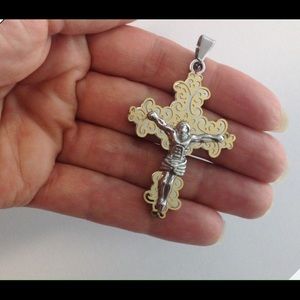 Stainless Steel Two Tone Cross Pendant